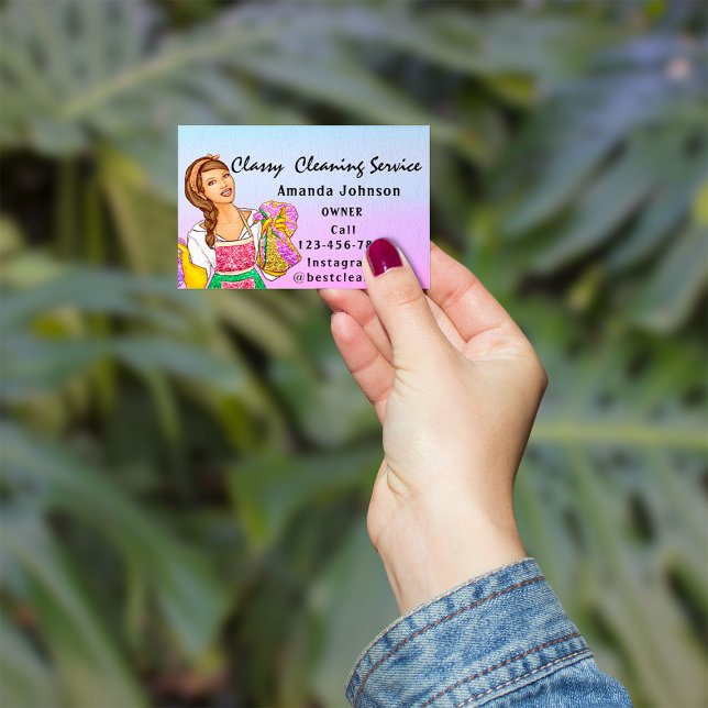 Classy House Städning Service Maid Blue Ombre Visitkort (Classy House Cleaning Service Maid Blue Ombre Business Card)