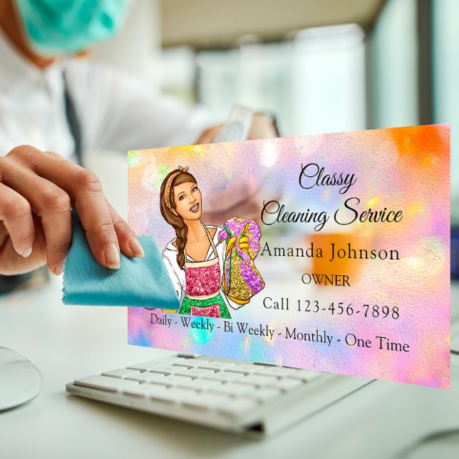 Classy House Städning Service Maid Glitter Spark Visitkort (Classy House Cleaning Service Maid Glitter Spark Business Card)