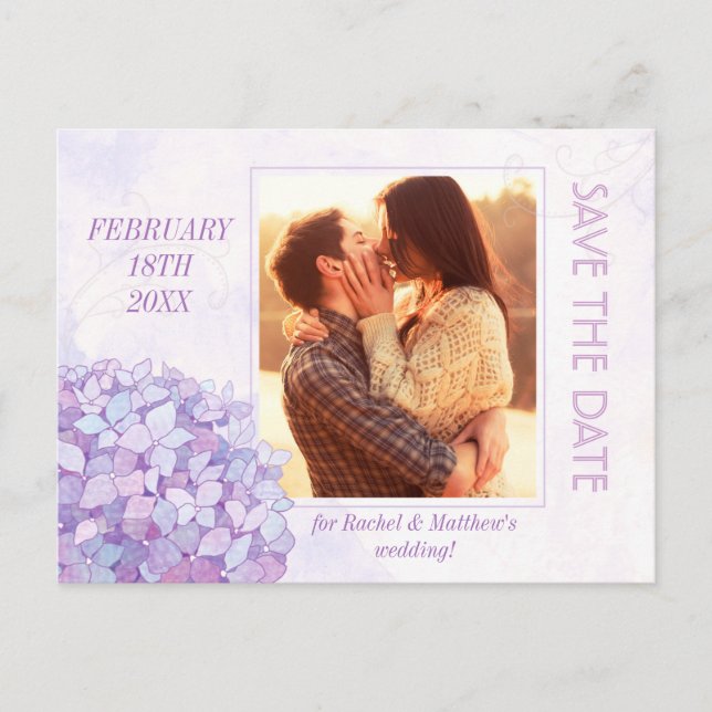 Classy Hydrangea Bröllop Photo Spara datum Meddelande Vykort (Framsida)