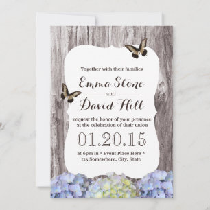 Classy Hydrangea Flowers Wood Background Bröllop Inbjudningar