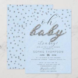 Classy Jewel Blue Gnistra Glitter Boy Shower Inbjudningar