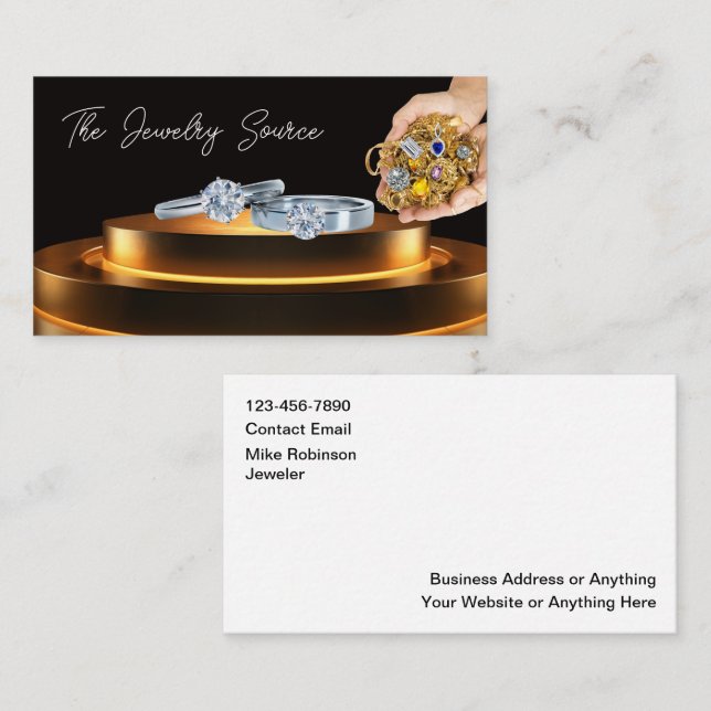Classy Jewelry Store Business Cards Design Visitkort (Fram/baksida)