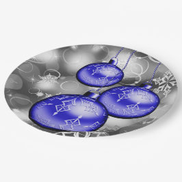 Classy jul Blue Silver Grått Papper Plate