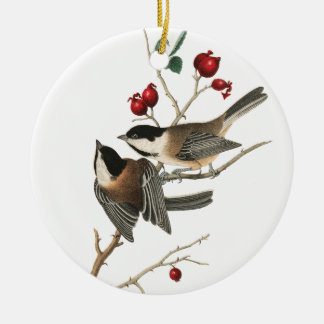 Classy jul Ornament White Ceramic Chickadee