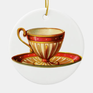 Classy jul Ornamic Ceramic Red Tekopp Guld Julgransprydnad Keramik