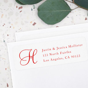 Classy jul Red & White Adress w/Monogram Returadress Etikett