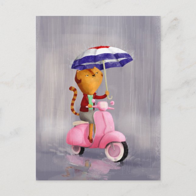 Classy Kattunge på rosa scooter Vykort (Framsida)