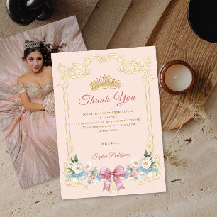 Classy Krona Rosa Quinceanera Photo Tack Card Meddelande