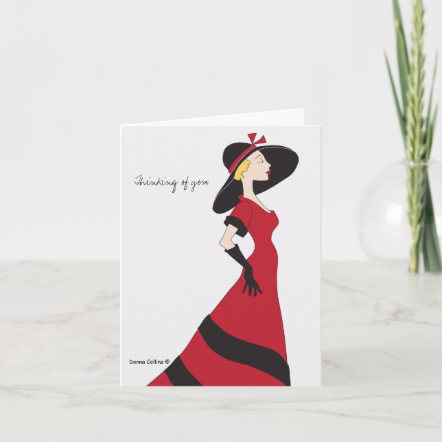 Classy Lady Red Dress Note Card Kort (Framsida)