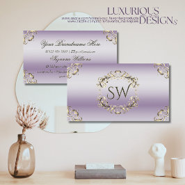 Classy Lavender Guld Ornate och Monogram Elegance Visitkort