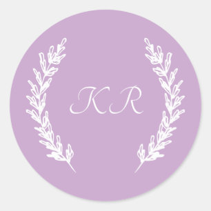 Classy Lavender Lila Blommigt Monogram Bröllop Runt Klistermärke