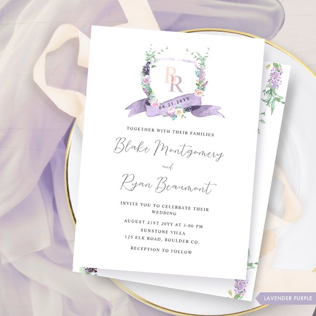 Classy Lavender, Lila, Pastel Monogram Bröllop Inbjudningar (Skapare uppladdad)