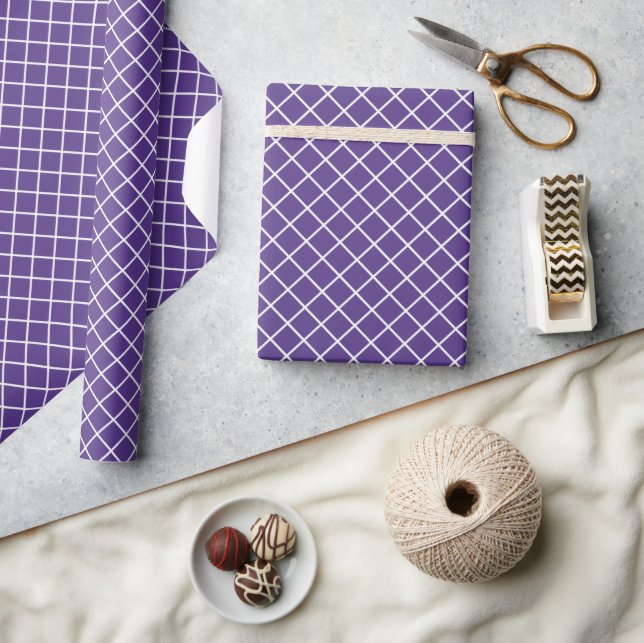 Classy Lavender Lila White Check Mönster Presentpapper (Hantverk)