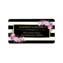 Classy Lila Blommigt Guld Black White Rand Adressetikett