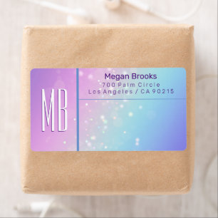 Classy Lila & Blue Bokeh Star Monogram Adress Fraktsedel