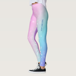 Classy Lila & Blue Bokeh Star, Namn eller Message Leggings