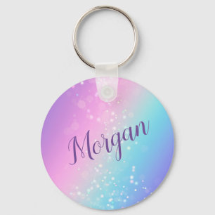 Classy Lila & Blue Bokeh Star, Namn eller Monogram Nyckelring