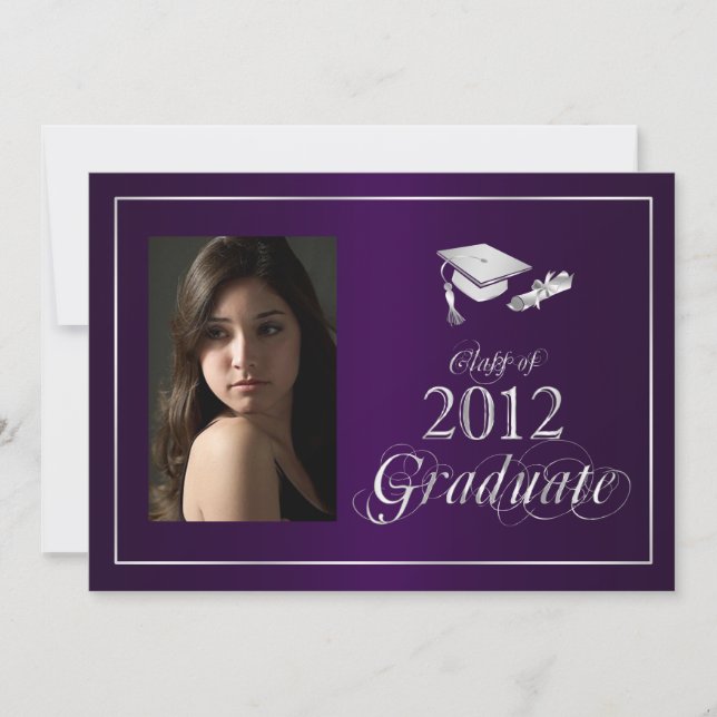 Classy Lila & Silver 2012 Student Photo Inbjudan (Framsida)