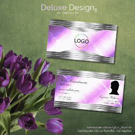 Classy Lilac Silver Shimmer Gräns Logotyp och Phot Visitkort
