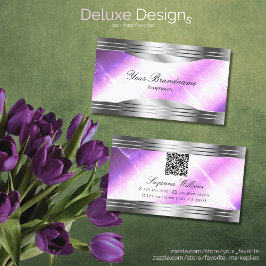 Classy Lilac Silver Shimmer Gräns med QR-kod Visitkort
