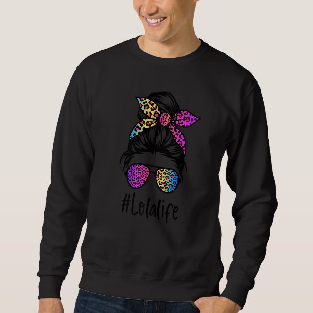 Classy Lola life Messy Bun Rainbow Leopard Mother' Lång Ärmad Tröja (Framsida)