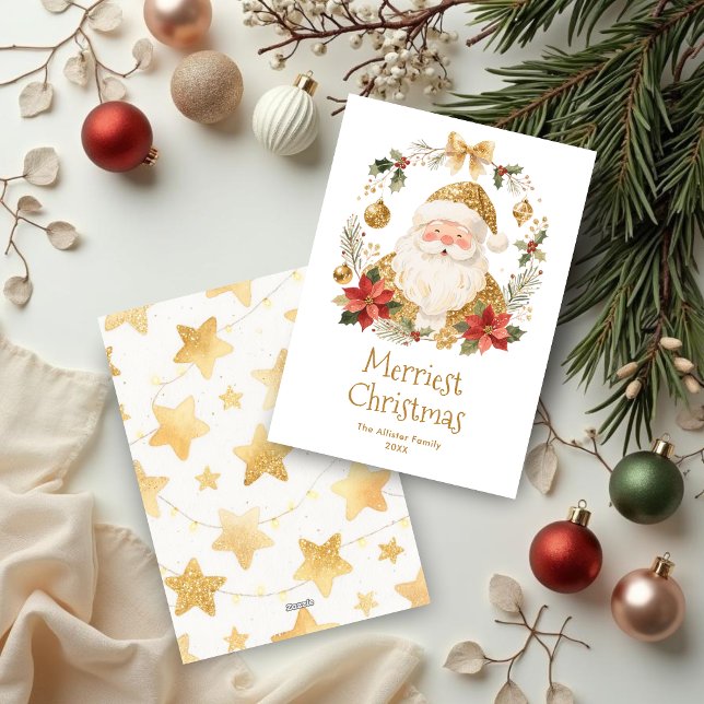 Classy Luxury Christmas Cute Santa Claus Julkort (Classy Luxury Christmas Digital Watercolor Cute Santa Claus Holiday Cards. )