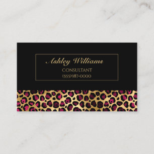 Classy Luxury Guld & Burgundy Leopard Design Visitkort