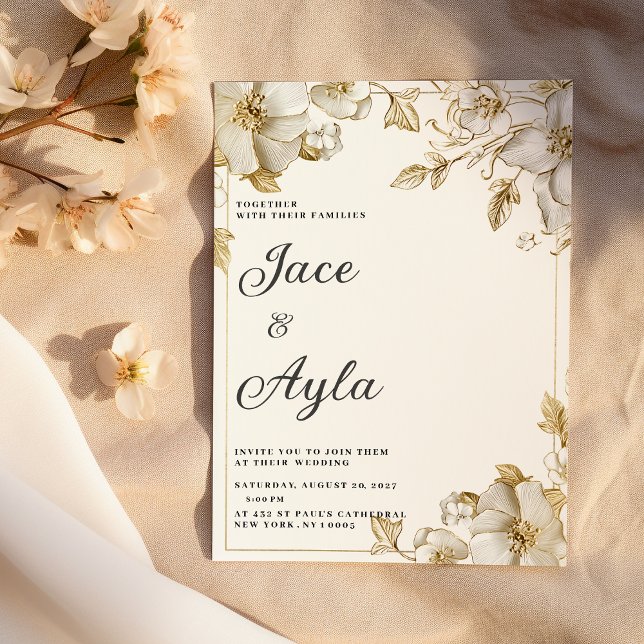 Classy luxury white and gold floral Wedding Inbjudningar (Classy luxury white and gold floral Wedding )