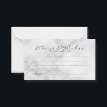 Classy Marble Bröllop Advice och Önskemål Card Rådkort<br><div class="desc">Lägg till en personlig beröring till bröllop med ett elegant bröllop-kort och ett önskemål-kort. Det här rådgivningskortet har rubriken i grått-elegantens moderna calligrafteckensnitt stil och detaljer i grått modern sans serif-teckensnitt stil på vit marmorbakgrund. Perfekt för bröllop,  babydusch,  födelsedagsfest,  möhippa,  bachelorette-fest och alla särskilda tillfällen.</div>