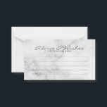 Classy Marble Bröllop Advice och Önskemål Card Rådkort<br><div class="desc">Lägg till en personlig beröring till bröllop med ett elegant bröllop-kort och ett önskemål-kort. Det här rådgivningskortet har rubriken i grått-elegantens moderna calligrafteckensnitt stil och detaljer i grått modern sans serif-teckensnitt stil på vit marmorbakgrund. Perfekt för bröllop,  babydusch,  födelsedagsfest,  möhippa,  bachelorette-fest och alla särskilda tillfällen.</div>