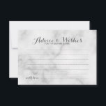 Classy Marble Bröllop Advice och Önskemål Card Rådkort<br><div class="desc">Lägg till en personlig beröring till bröllop med ett elegant bröllop-kort och ett önskemål-kort. Det här rådgivningskortet har rubriken i grått-elegantens moderna calligrafteckensnitt stil och detaljer i grått sans serif-teckensnitt stil på vit marmorbakgrund. Perfekt för bröllop,  babydusch,  födelsedagsfest,  möhippa,  bachelorette-fest och alla särskilda tillfällen.</div>