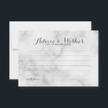 Classy Marble Bröllop Advice och Önskemål Card Rådkort<br><div class="desc">Lägg till en personlig beröring till bröllop med ett elegant bröllop-kort och ett önskemål-kort. Det här rådgivningskortet har rubriken i grått-elegantens moderna calligrafteckensnitt stil och detaljer i grått sans serif-teckensnitt stil på vit marmorbakgrund. Perfekt för bröllop,  babydusch,  födelsedagsfest,  möhippa,  bachelorette-fest och alla särskilda tillfällen.</div>