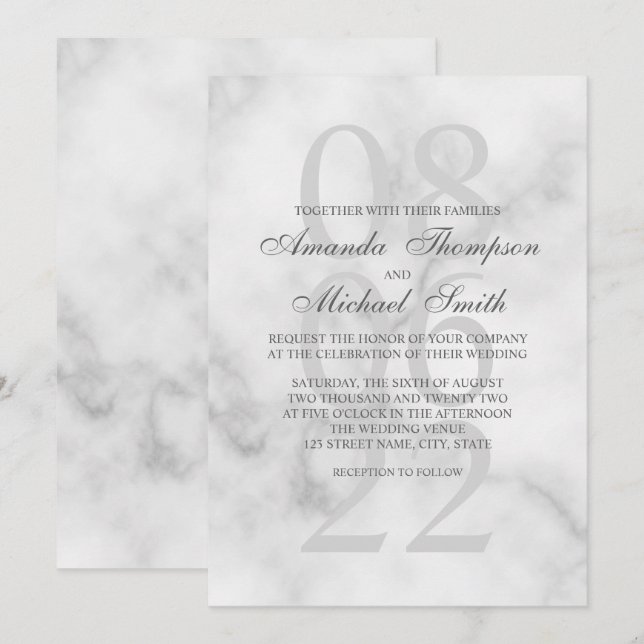 Classy Marble Elegant bröllop Inbjudningar (Fram/baksida)