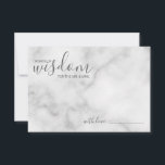 Classy Marble Modern Script Bröllop Rådkort<br><div class="desc">Lägg till en personlig beröring till bröllop med ett modernt manus-råd till bröllop och önskemål-kort. Det här rådgivningskortet har titeln "ord of wisdom" med detaljer i grått-skriptet och sans serif font stil på vit marble-bakgrund. Perfekt för bröllop,  babydusch,  födelsedagsfest,  möhippa,  bachelorette-fest och alla särskilda tillfällen.</div>