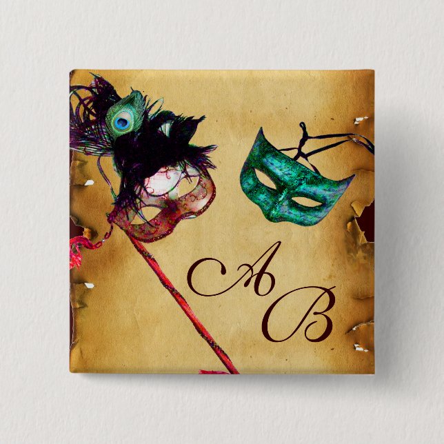 CLASSY MARDI GRAS MASQUERADE PARTY MONOGRAM KNAPP (Framsida)