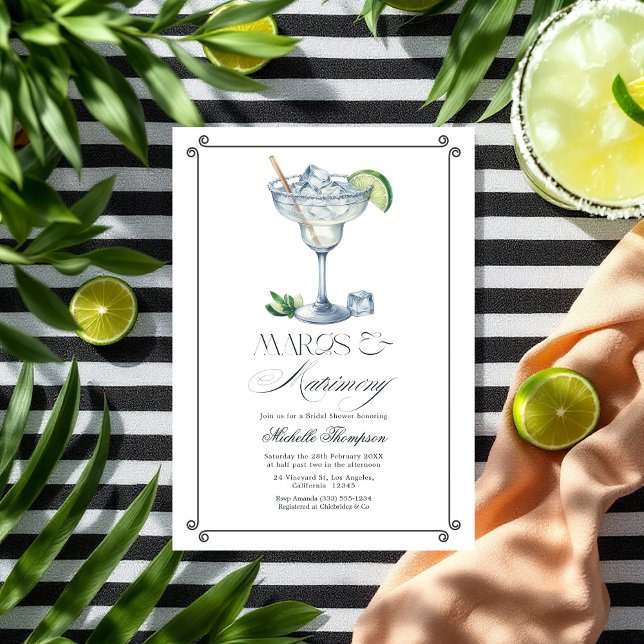 Classy Margs & Matrimony Margarita Möhippa Inbjudningar (Classy Margs & Matrimony Margarita Bridal Shower Invitation)