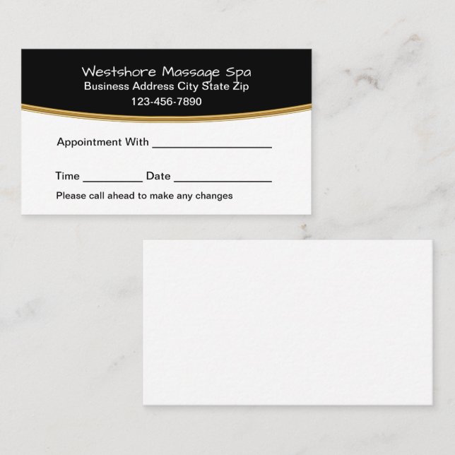 Classy Massage Therapist Spa Appointment Cards Tidsbeställning Kort (Fram/baksida)