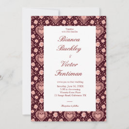 Classy Maximalist Victorian Heart Vin Red Bröllop Inbjudningar