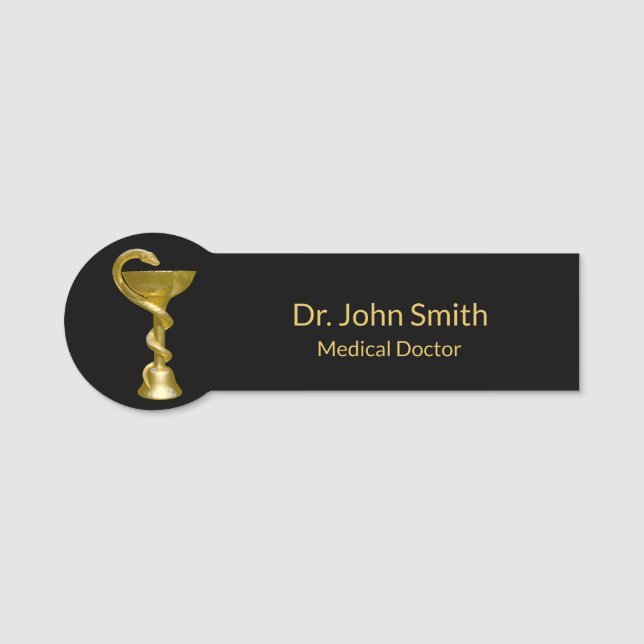 Classy Medical Bowl Hygieia Snake Guld Caduceus Namnbricka (Framsida)