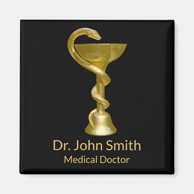 Classy Medical Bowl Snake Hygieia Guld Caduceus Magnet (Framsidan)