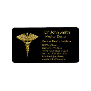 Classy Medical Guld Caduceus Black - adressetikett