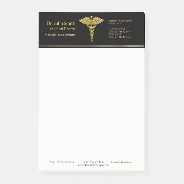 Classy Medical Guld Caduceus Black Post it® Notes Post-it Block (Framsida)