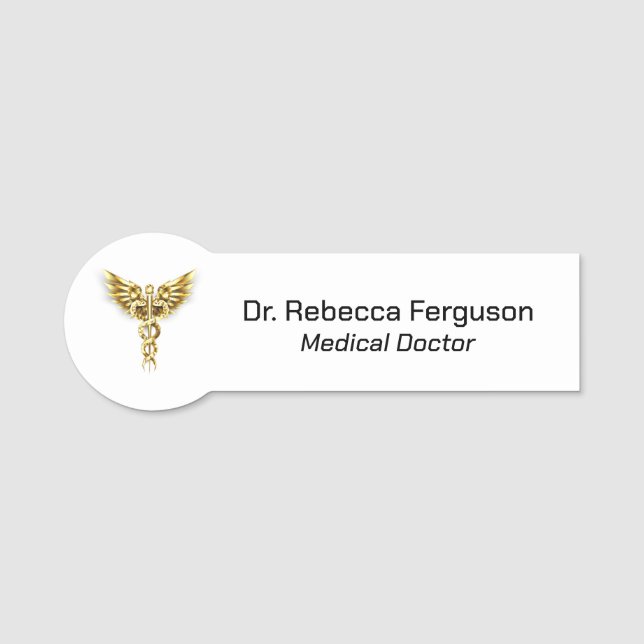 Classy Medical Guld Caduceus Namnbricka (Framsida)