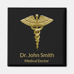 Classy Medical Guld Caduceus on Black - Magnet