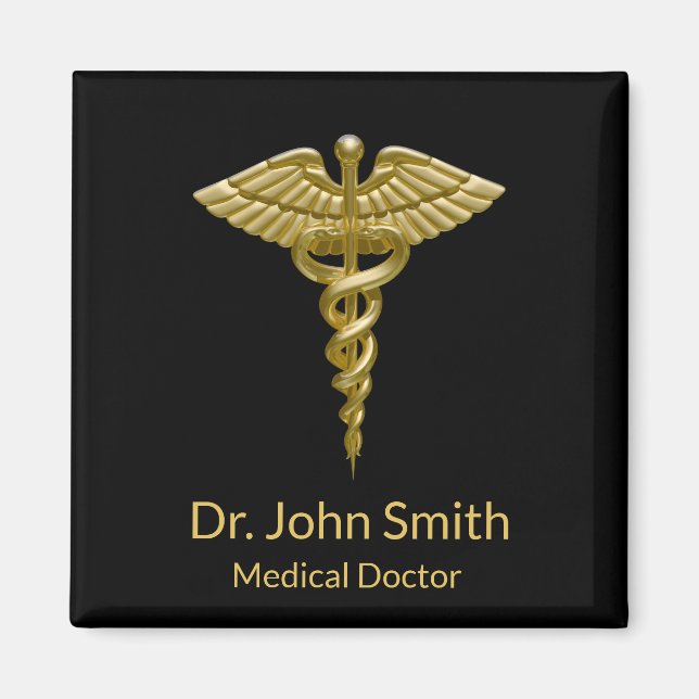 Classy Medical Guld Caduceus on Black - Magnet (Framsidan)