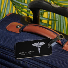 Classy Medical Silver Caduceus på Black Bagagebricka