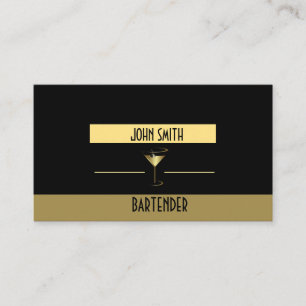 Classy, Metallic Martini Guld Logotyp Bartender Visitkort