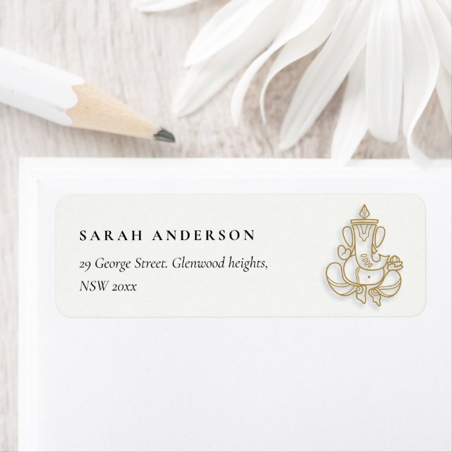 Classy Minimal Guld Ganesh Indiska Adress Returadress Etikett (Insitu)
