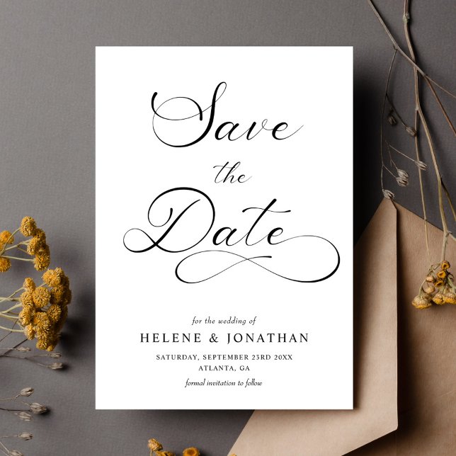 Classy Minimalist Black White Elegant bröllop Spara Datumet (Classy Minimalist Black White Elegant Wedding Save The Date)