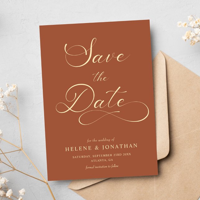 Classy Minimalist Terracotta Elegant bröllop Spara Datumet (Classy Minimalist Terracotta Elegant Wedding Save The Date)